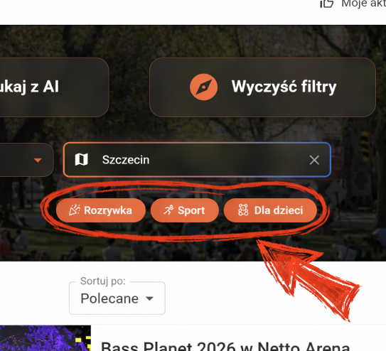 Podgląd wyboru kategorii w aplikacji