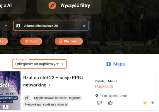 Podgląd widoku mapy w aplikacji