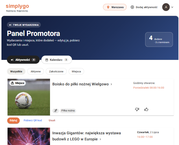 Podgląd Panelu Promotora w aplikacji